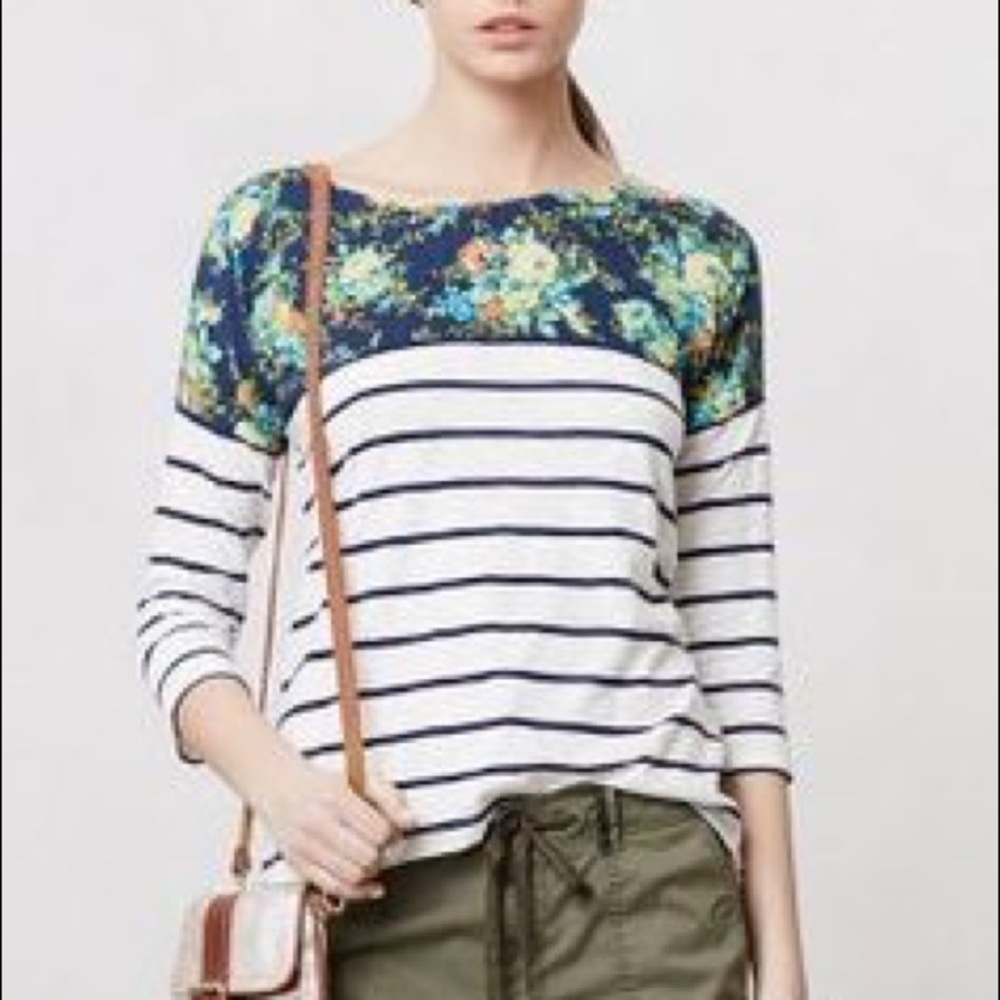 Anthropologie Split Stripes Pullover